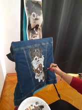 Load image into Gallery viewer, Custom gift, hand-painted portrait of your beloved pet friend on a denim jacket
