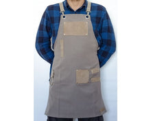 Load image into Gallery viewer, -Gray and Beige Apron with Faux Suede Straps