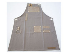 Load image into Gallery viewer, -Gray and Beige Apron with Faux Suede Straps