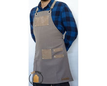 Load image into Gallery viewer, -Gray and Beige Apron with Faux Suede Straps