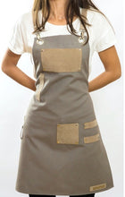 Load image into Gallery viewer, -Gray and Beige Apron with Faux Suede Straps