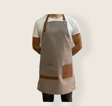 Load image into Gallery viewer, Beige Apron with Genuine Leather Straps and Pockets - ISTANBUL 08