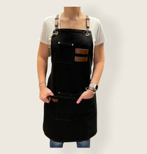 Load image into Gallery viewer, Black Denim Apron with Wide Pockets- FLORANCE 06