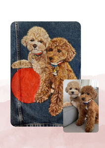 Custom gift, hand-painted portrait of your beloved pet friend on a denim jacket