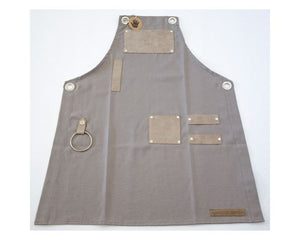 -Gray and Beige Apron with Faux Suede Straps