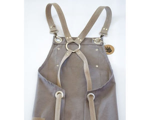 -Gray and Beige Apron with Faux Suede Straps