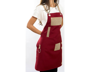 Red Apron with Suede Straps
