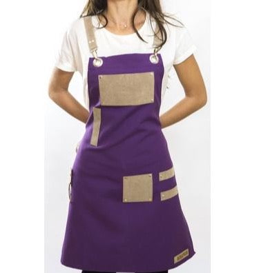 -Purple &Beige, Extra Pocket Unisex apron