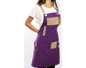 -Purple &Beige, Extra Pocket Unisex apron