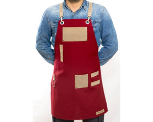 Red Apron with Suede Straps