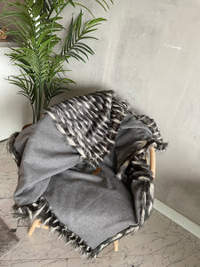 Silver, Faux Fur and Half Cashmere Throw Blanket