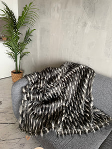 Silver, Faux Fur and Half Cashmere Throw Blanket