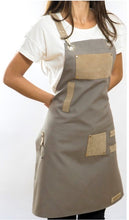 Load image into Gallery viewer, -Gray and Beige Apron with Faux Suede Straps

