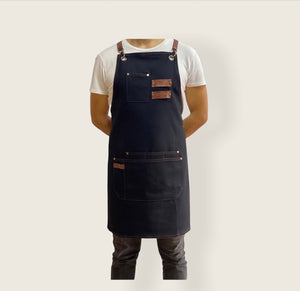 Black Denim Apron with Wide Pockets- FLORANCE 06
