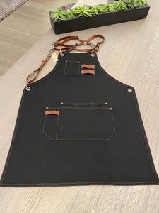 Black Denim Apron with Wide Pockets- FLORANCE 06