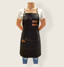Load image into Gallery viewer, Black Denim Apron with Wide Pockets- FLORANCE 06

