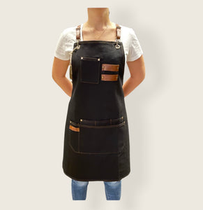 Black Denim Apron with Wide Pockets- FLORANCE 06