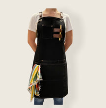 Load image into Gallery viewer, Black Denim Apron with Wide Pockets- FLORANCE 06
