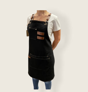 Black Denim Apron with Wide Pockets- FLORANCE 06