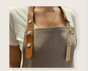 Beige Apron with Genuine Leather Straps and Pockets - ISTANBUL 08