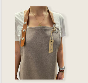 Beige Apron with Genuine Leather Straps and Pockets - ISTANBUL 08