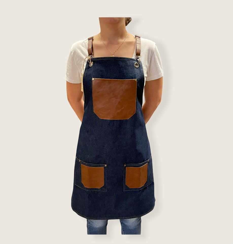 Dark blue Denim Apron with Wide Pockets- PARIS 03