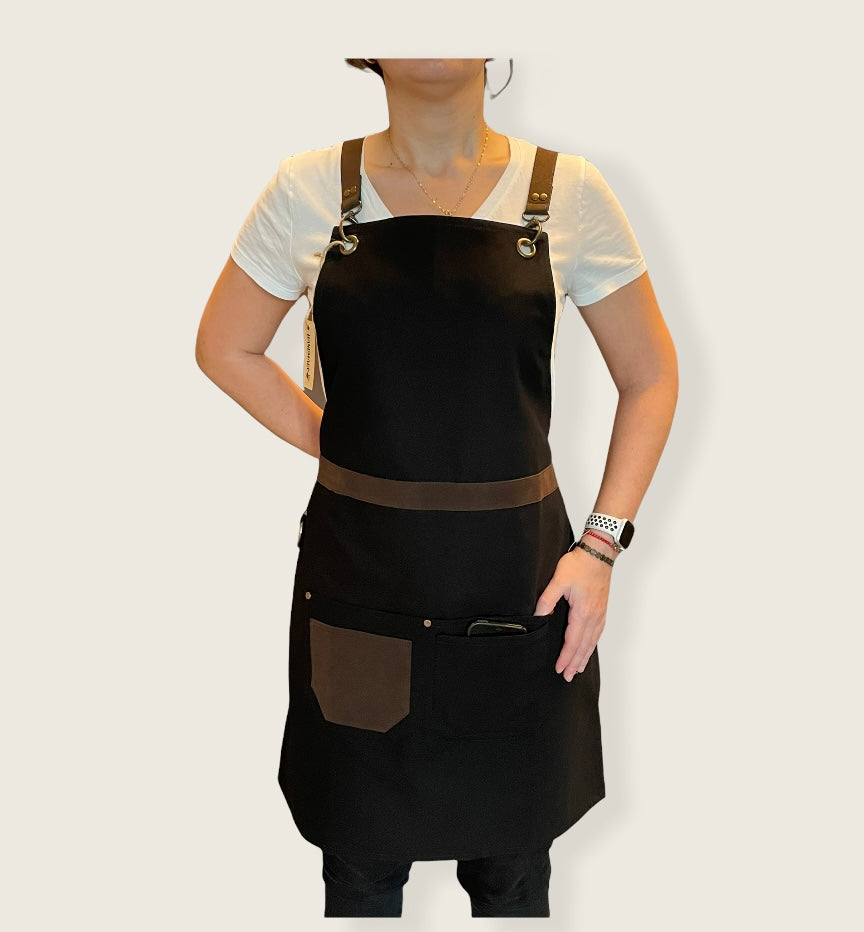 Black Cotton Canvas Apron- VIENNA 07