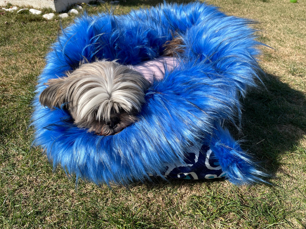 Piper Blue Soft Faux Fur Cave Pet Bed