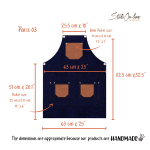 Dark blue Denim Apron with Wide Pockets- PARIS 03